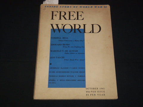 1941 OCTOBER FREE WORLD MAGAZINE - VOLUME 1 NO. 1 - HULL - MACLEISH - K 2052