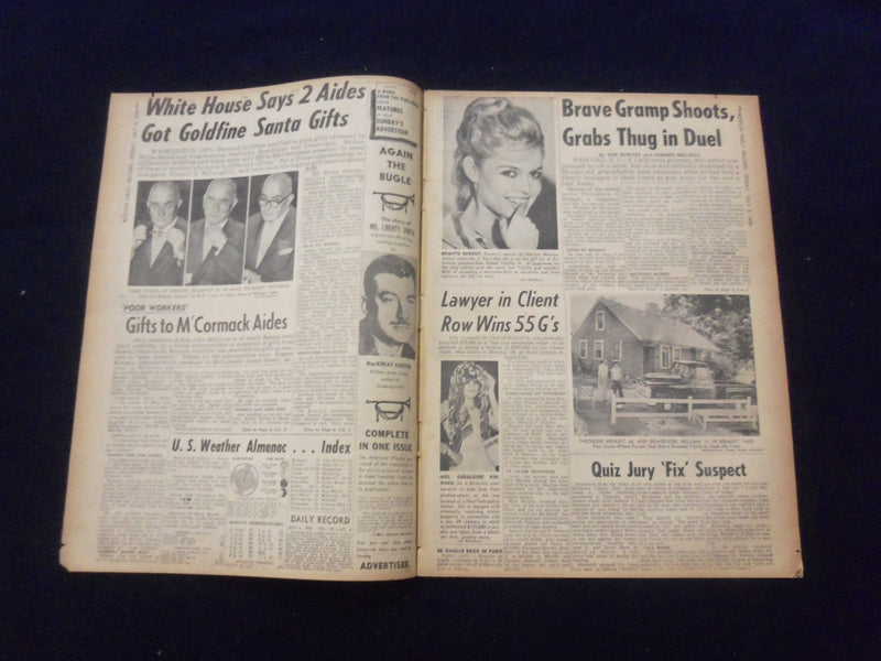 1958 JULY 4 BOSTON DAILY RECORD NEWSPAPER-GOLDFINE BARES CHECKS TO POLS -NP 6347