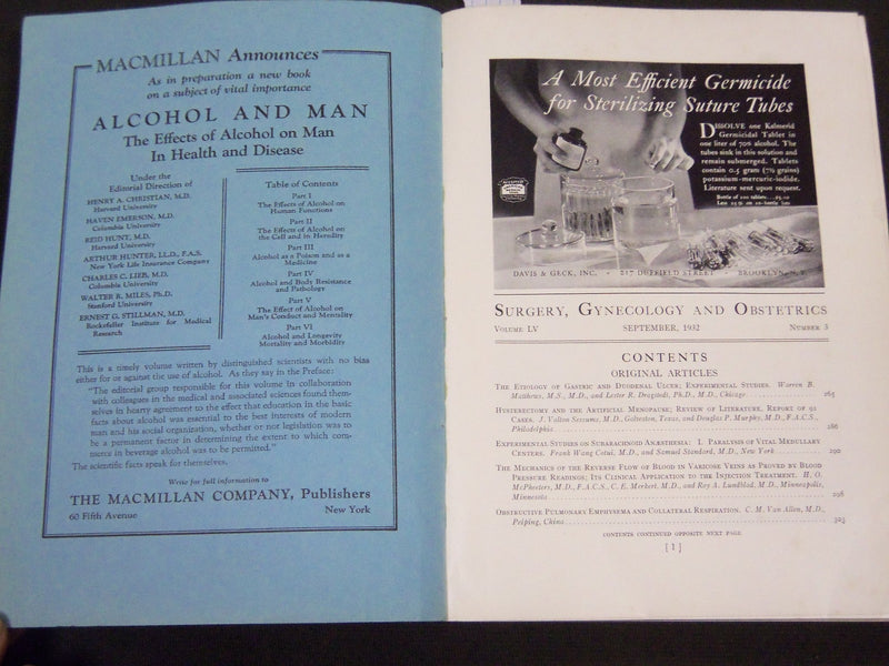 1932 SEPTEMBER SURGERY, GYNECOLOGY AND OBSTETRICS SOFTCOVER BOOK - J 5244