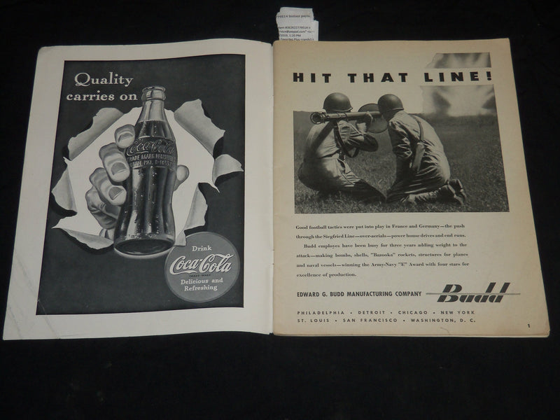 1944 OCTOBER 28 NAVY VS. PENNSYLVANIA FOOTBALL PROGRAM - NICE PHOTOS - J 5762