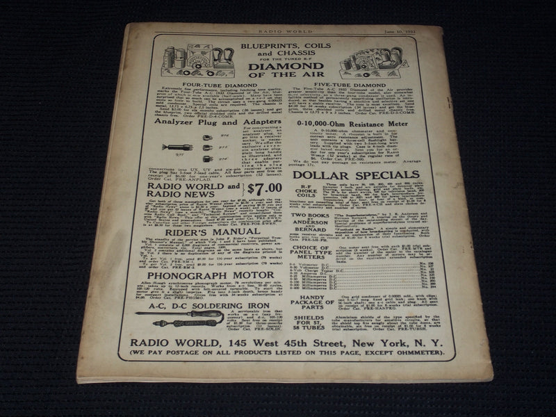 1933 JUNE 10 RADIO WORLD MAGAZINE NICE ELECTRONICS COVERS & ADS - E 2810