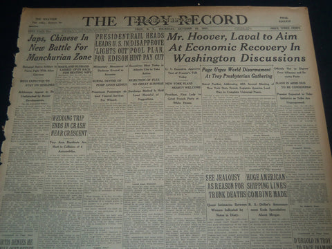 1931 OCT 22 TROY MORNING RECORD - PRESIDENT LEADS U. S. - EDISON - NT 7495