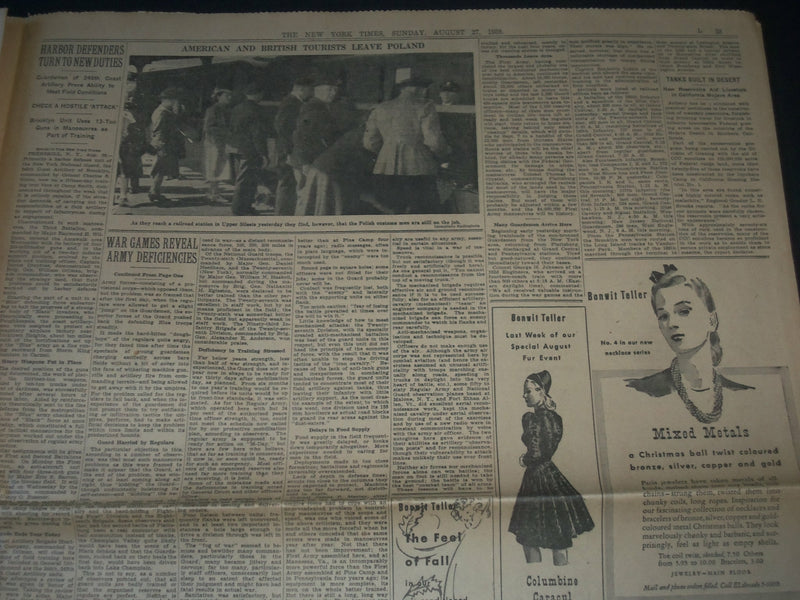 1939 AUGUST 27 NEW YORK TIMES - HITLER DEMANDS BRITAIN ABANDON ALLIANCE- NP 3608