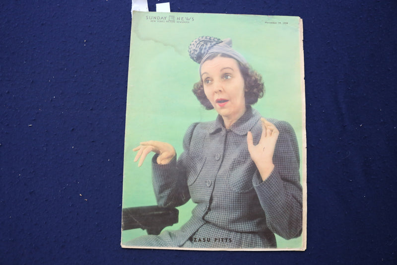 1939 NOV 19 SUNDAY NEWS PICTURE NEWSPAPER -ZASU PITTTS -PINOCCHIO COLOR- E 22705