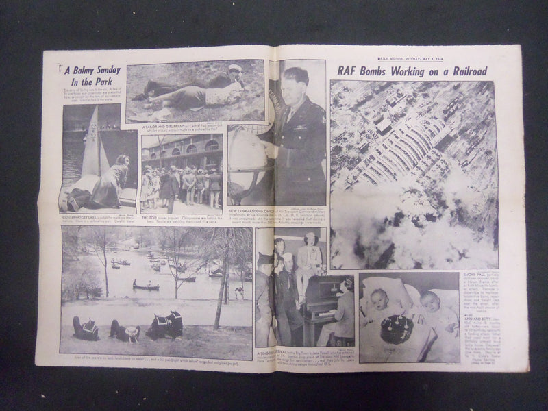 1944 MAY 1 NEW YORK DAILY MIRROR - 3 HUGH YANK AIR FLEETS BOMB FRANCE - NP 2201