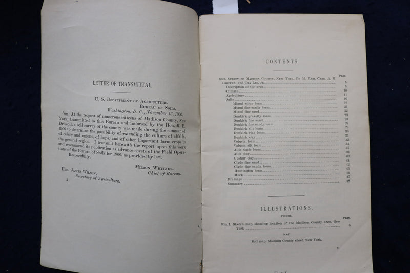 1907 SOIL SURVEY OF MADISON COUNT, NEW YORK SOFTCOVER BOOKLET - K 999