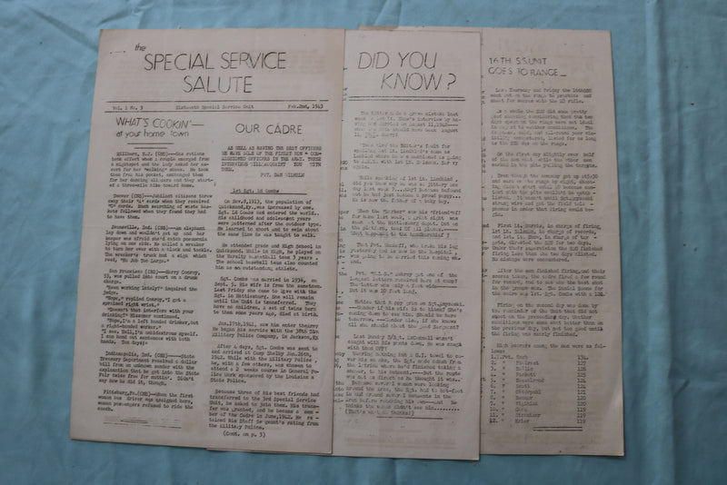 1943 THE SPECIAL SERVICE SALUTE NEWSPAPER - 16TH SPECIAL SERVICE UNIT - K 2545