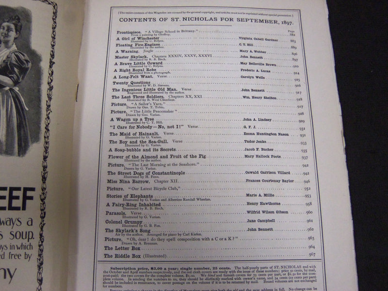 1897 ST. NICHOLAS MONTHLY MAGAZINE LOT OF 8 ISSUES - NICE ILLUS. & ADS - WR 1076