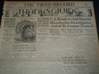 1931 NOVEMBER 26 TROY MORNING RECORD NEWSPAPER - THANKSGIVING - NT 7473