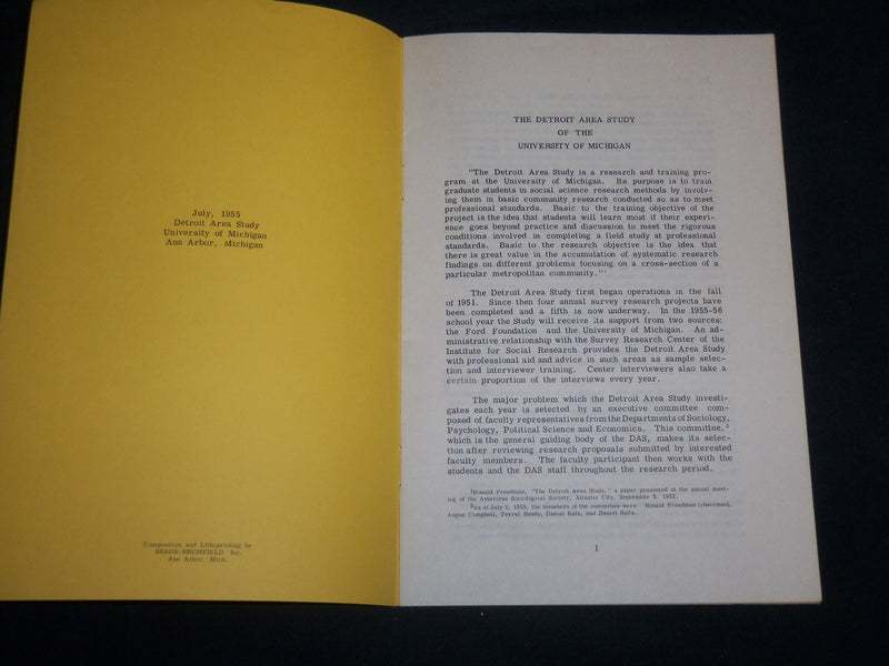 1955 THE DETROIT AREA STUDY BOOK PUBLISHED BY UNIVERSITY OF MICHIGAN - J 6806
