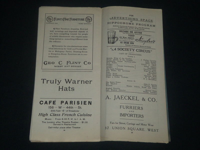 1906 NEW YORK HIPPODOME A SOCIETY CIRCUS PROGRAM - NICE ADS - J 4223