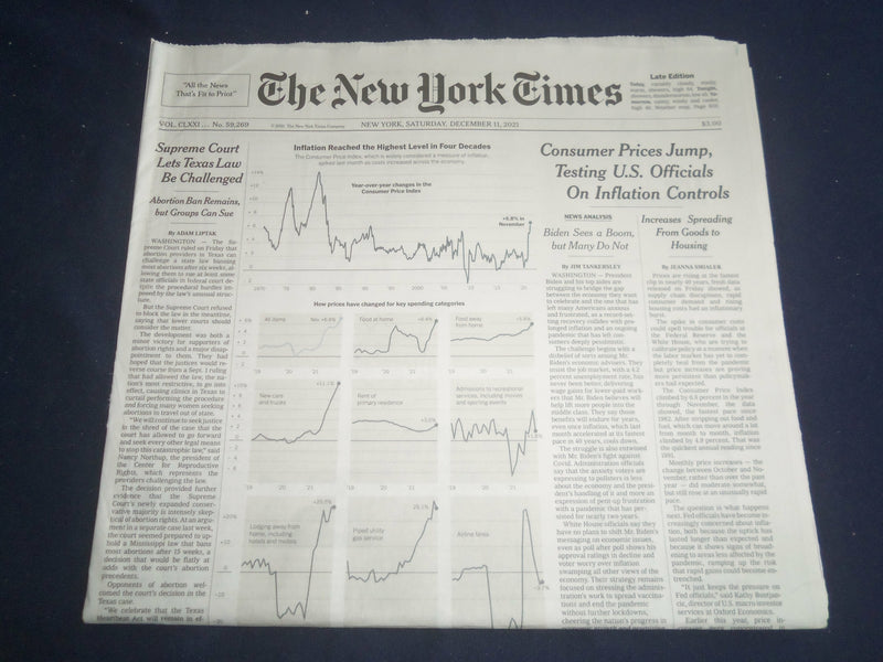2021 DECEMBER 11 NEW YORK TIMES - SUPREME COURT LETS TEXAS LAW BE CHALLANGED