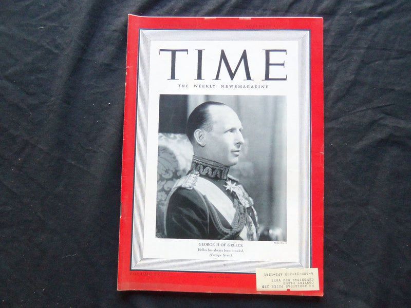 1940 NOVEMBER 4 TIME MAGAZINE - KING GEORGE II OF GREECE - T 737