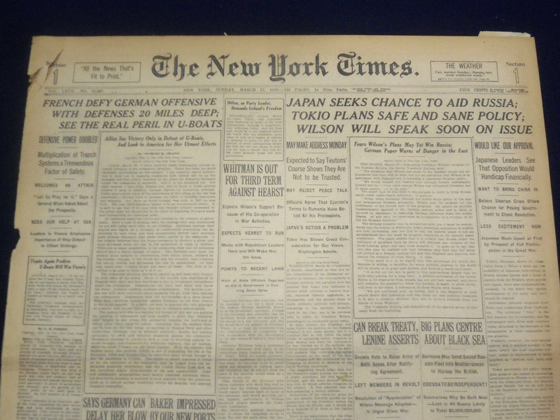 1918 MARCH 17 NEW YORK TIMES - FRENCH DEFY GREMAN OFFENSIVE - NT 8153