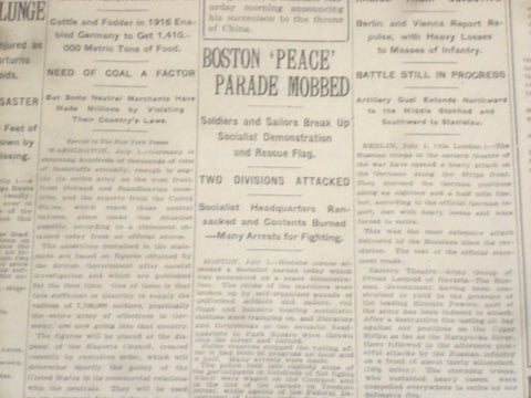 1917 JULY 2 NEW YORK TIMES - BOSTON PEACE PARADE MOBBED - NT 9292