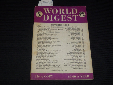 1936 OCTOBER WORLD DIGEST MAGAZINE - DALE CARNEGIE - PEARL S. BUCK - K 1030
