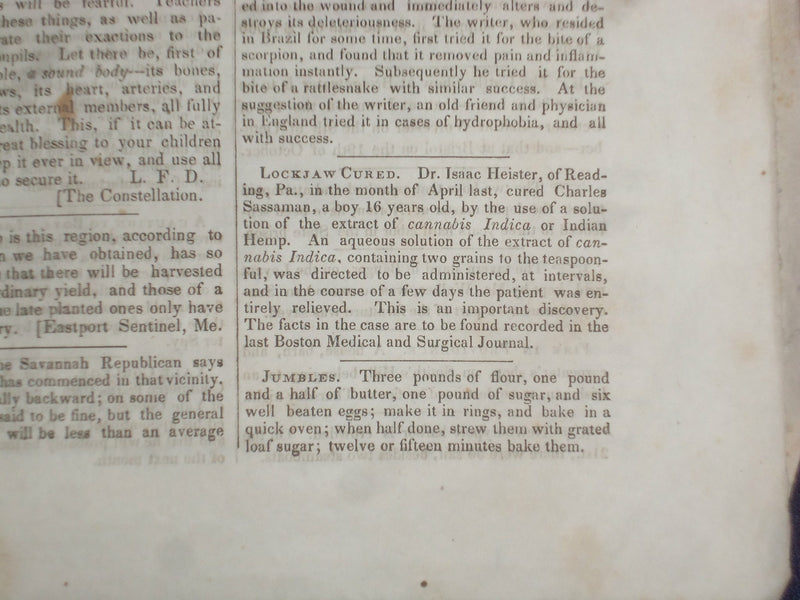 1846 SEPTEMBER 26 MASSACHUSETTS PLOUGHMAN - SLAVERY- CHOLERA- LOCKJAW - NP 5131