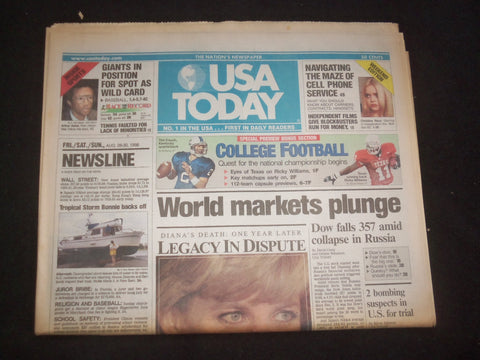 1998 AUGUST 28-30 USA TODAY NEWSPAPER - DIANA'S DEATH: ONE YEAR LATER - NP 7951