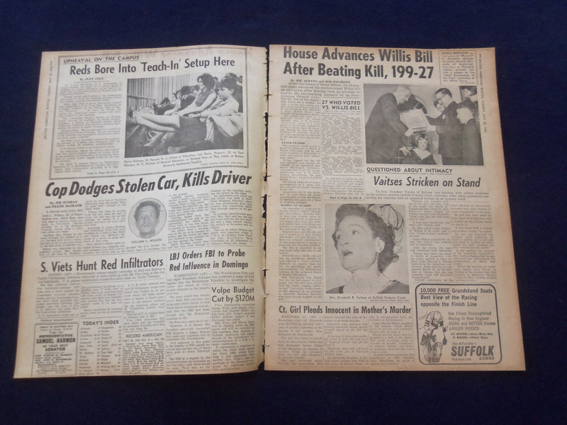 1965 MAY 25 BOSTON RECORD AMERICAN NEWSPAPER-WILLIS BILL WINS KEY TEST - NP 6298