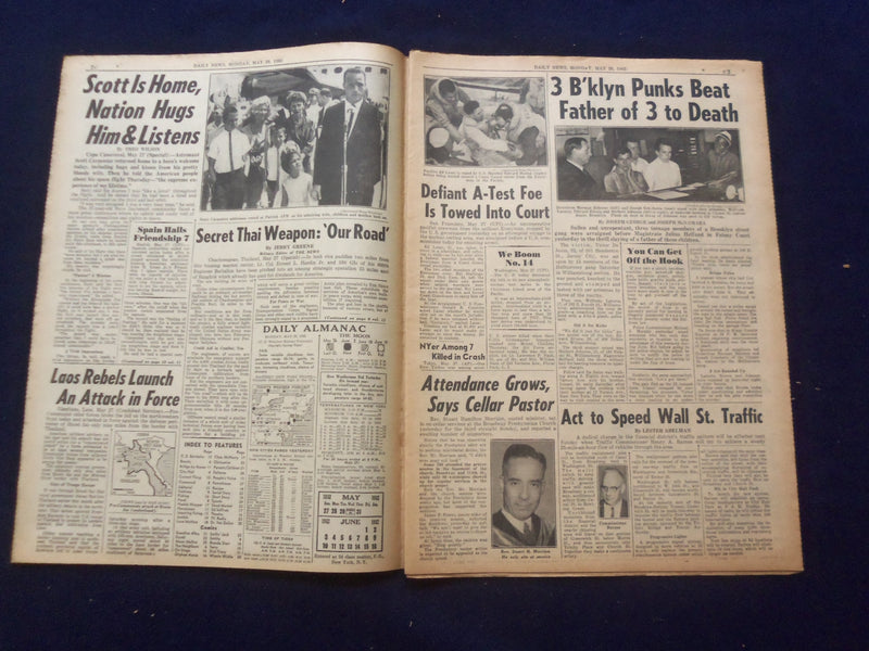 1962 MAY 28 NEW YORK DAILY NEWS NEWSPAPER - CARPENTER'S STORY OF ORBIT - NP 6762