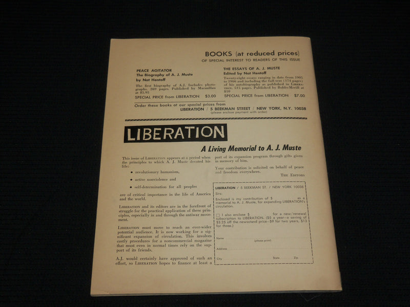 1957 SEPT/OCT LIBERATION MAGAZINE - A. J. MUSTE - DOUBLE NUMBER ISSUE - J 6993