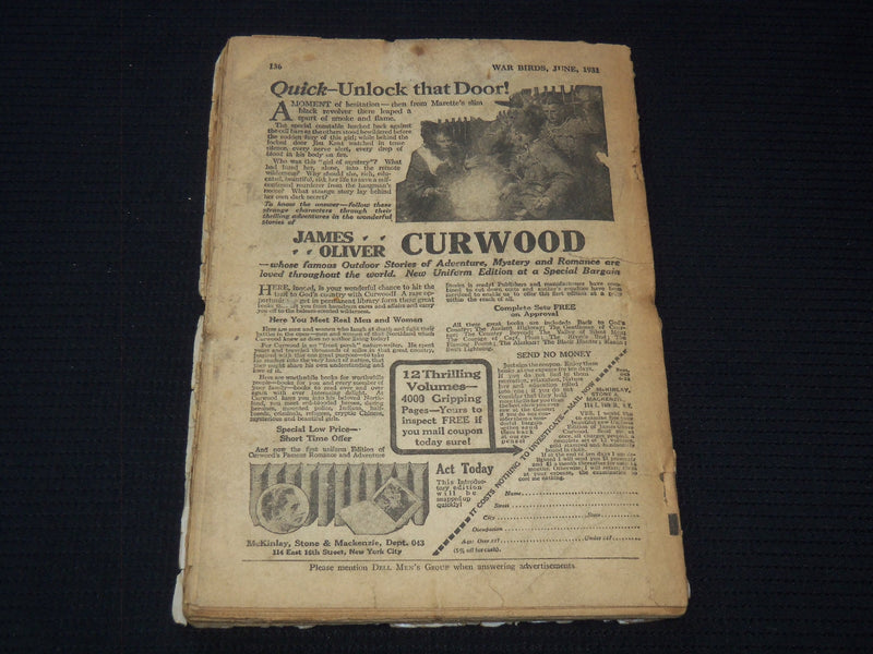 1931 JUNE WAR BIRDS PULP MAGAZINE - LOST AVIATOR - NO SURVIVORS - ST 998P