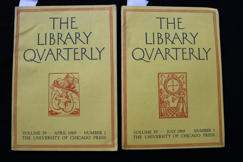 1969 THE LIBRARY QUARTERLY SOFTCOVER BOOKS - LOT OF 2 -UNIV OF CHI. PRESS-K 2240