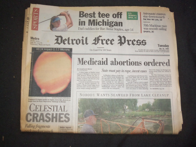 1994 JULY 19 DETROIT FREE PRESS NEWSPAPER - MEDICAID ABORTIONS ORDERED - NP 7706