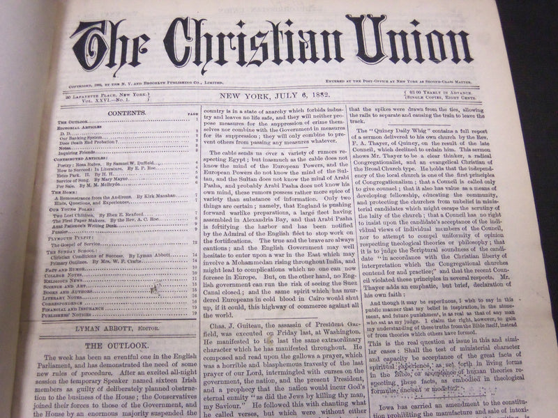 1882 JUL-DEC THE CHRISTIAN UNION MAGAZINE BOUND VOLUME - NICE PHOTOS - R 636