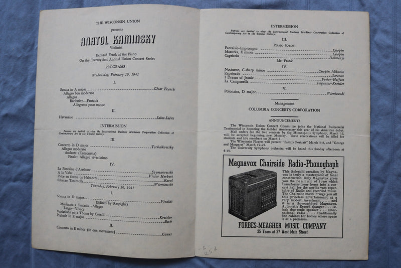 1940'S UNIV. OF WISCONSIN WISCONSIN UNION THEATRE PROGRAMS - LOT OF 3 - K 2982