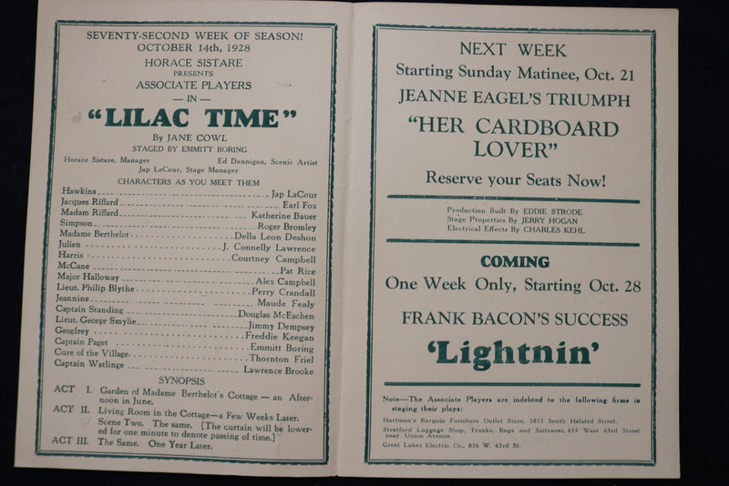 1928 NATIONAL THEATRE PROGRAMS - CHICAGO - LOT OF 7 - K 1783