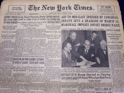 1947 MAR 14 NEW YORK TIMES - AID TO MID-EAST SPEEDED BY CONGRESS - NT 92