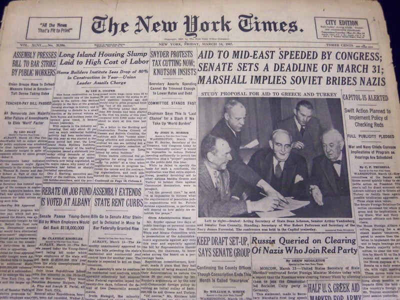 1947 MAR 14 NEW YORK TIMES - AID TO MID-EAST SPEEDED BY CONGRESS - NT 92
