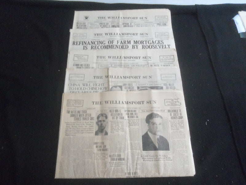 1929 & 1931 & 1933 THE WILLIAMSPORT SUN NEWSPAPER - LOT OF 5 - NP 5764