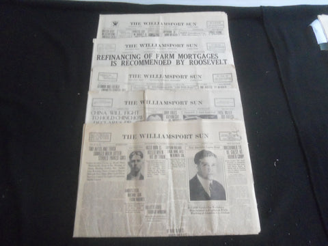 1929 & 1931 & 1933 THE WILLIAMSPORT SUN NEWSPAPER - LOT OF 5 - NP 5764