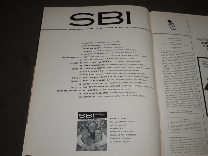 1961 NOVEMBER 28 SBI SHOW BUSINESS ILLUSTRATED MAGAZINE - FONDA FAMILY - ST 4968
