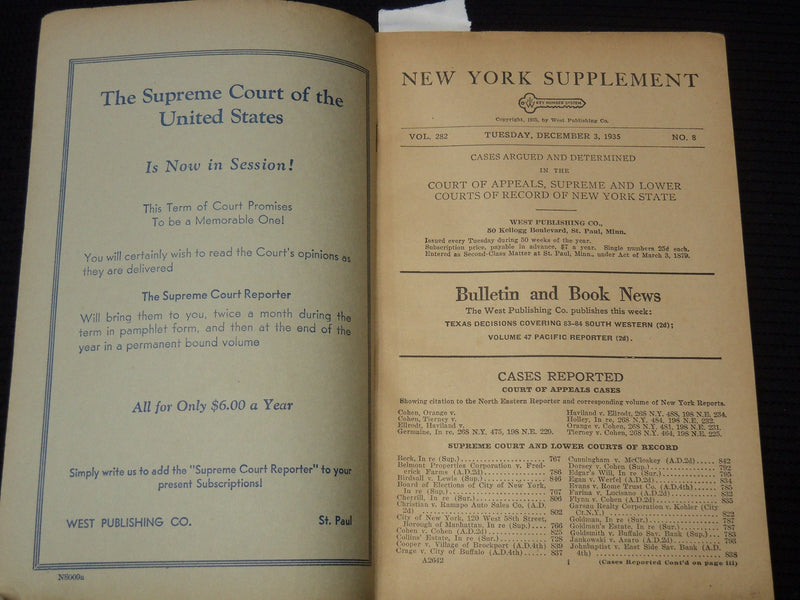1935 NEW YORK SUPPLEMENT NATIONAL REPORTER LOT OF 4 ISSUES - O 3074B
