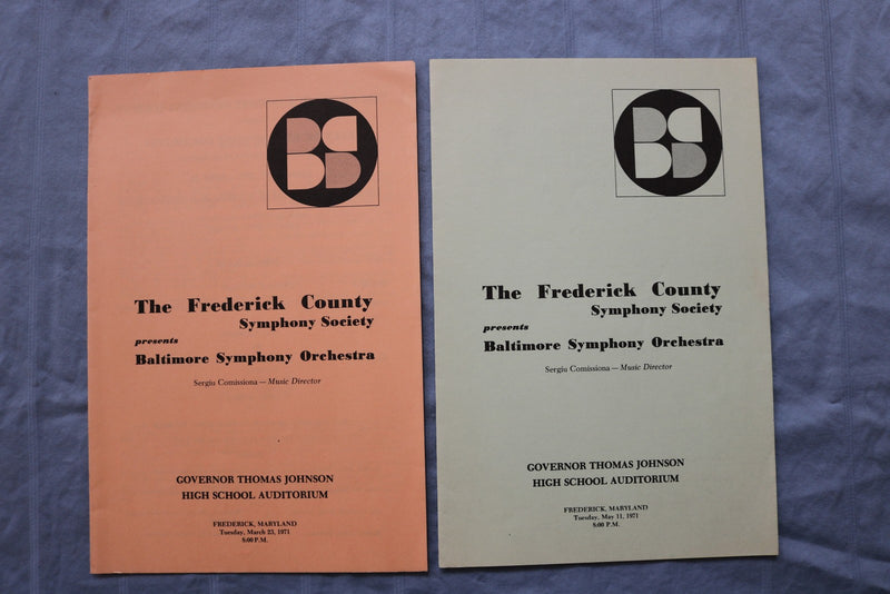 1970-1974 FREDERICK COUNTY SYMPHONY SOCIETY PROGRAM-BALTIMORE- LOT OF 8 - K 3120