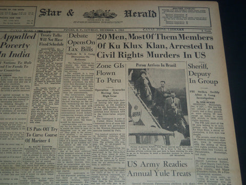 1964 DEC 5 PANAMA STAR & HERALD NEWSPAPER - 20 KLAN MEMBERS ARRESTED - NT 7590