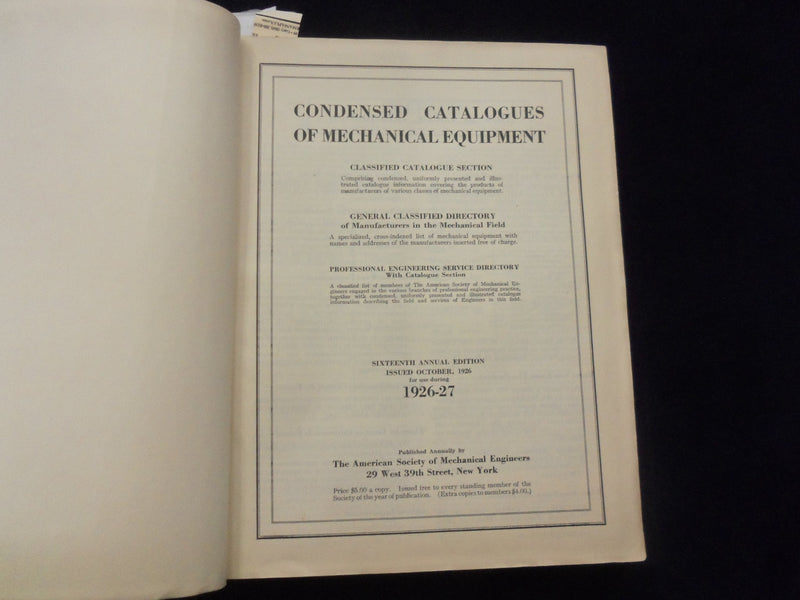 1926 CONDENSED CATALOGUES OF MERCHANICAL EQUIPMENT SOFTCOVER BOOK - KD 8301