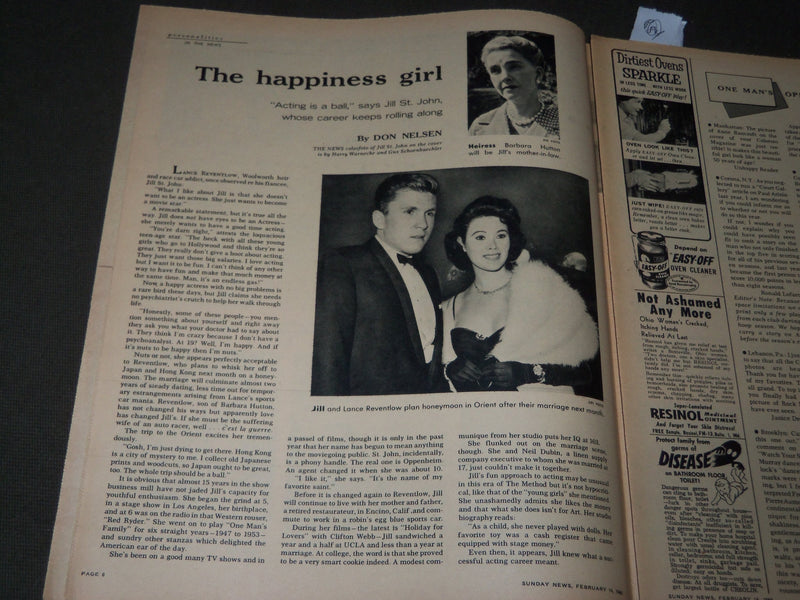 1960 FEB 14 SUNDAY NEWS COLOROTO MAGAZINE SECTION - JILL ST. JOHN COVER - J 2874