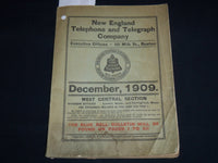1909 NEW ENGLAND TELEPHONE & TELEGRAPH CO. WEST CENTRAL PHONE BOOK - J 8817