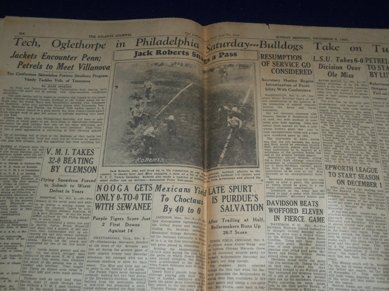 1930 NOVEMBER 9 ATLANTA JOURNAL NEWSPAPER - GEORGIA WINS BY KICK 7-6 - NP 972E