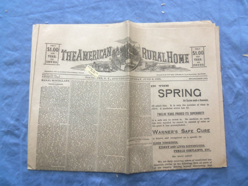 1891 THE AMERICAN RURAL HOME NEWSPAPER - LOT OF 7 - ROCHESTER, NEW YORK - NP 842