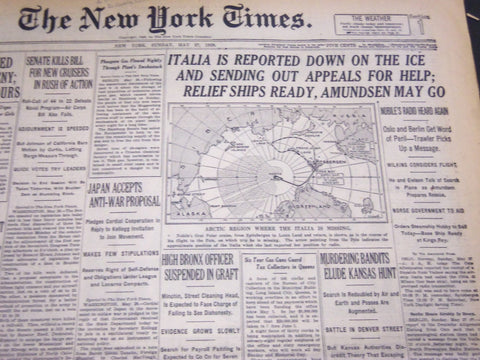 1928 MAY 27 NEW YORK TIMES - ITALIA IS REPORTED DOWN ON THE ICE - NT 5119