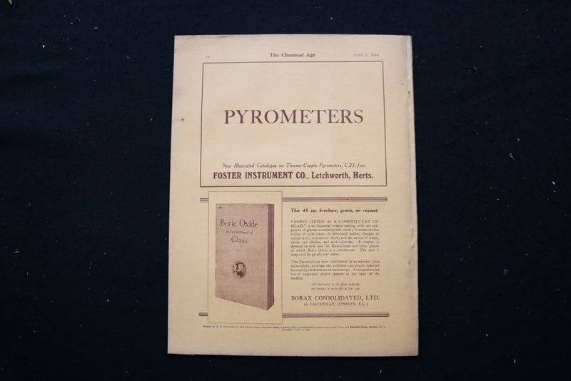 1924 APRIL 5 THE CHEMICAL AGE MAGAZINE - PRICE, STUTFIELD & CO. COVER - SP 4190R