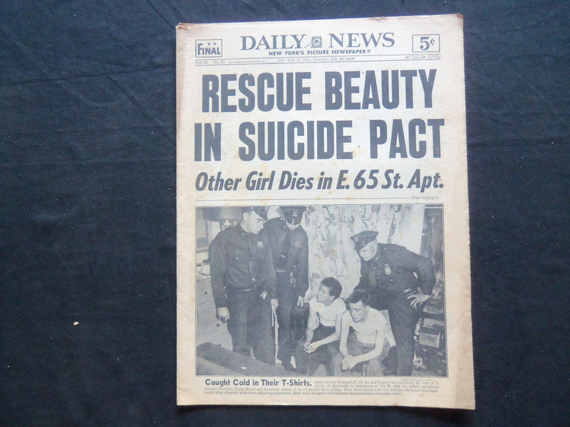 1954 JULY 22 NY DAILY NEWS NEWSPAPER - RESCUE BEAUTY IN SUICIDE PACT - NP 2499