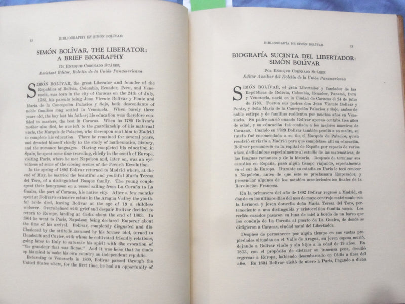 1933 BIBLIOGRAPHY OF LIBERATOR SIMON BOLIVAR HARDCOVER BOOK ENG/SP - KD 9358