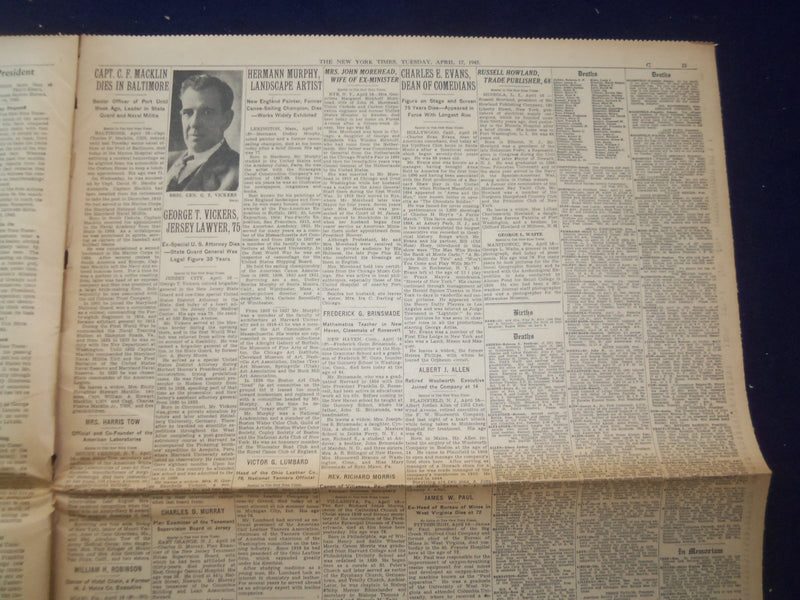 1945 APRIL 17 NEW YORK TIMES - TRUMAN ASKS WORLD UNITY TO KEEP PEACE - NP 6694