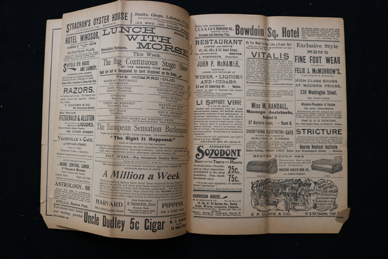 1901 HOWARD ATHENAEUM PROGRAMS - LOT OF 5 - BOSTON, MASSACHUSETTS - K 2275